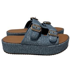 LUCKY STEP platform sandal blue woven-texture Size 6 NEW